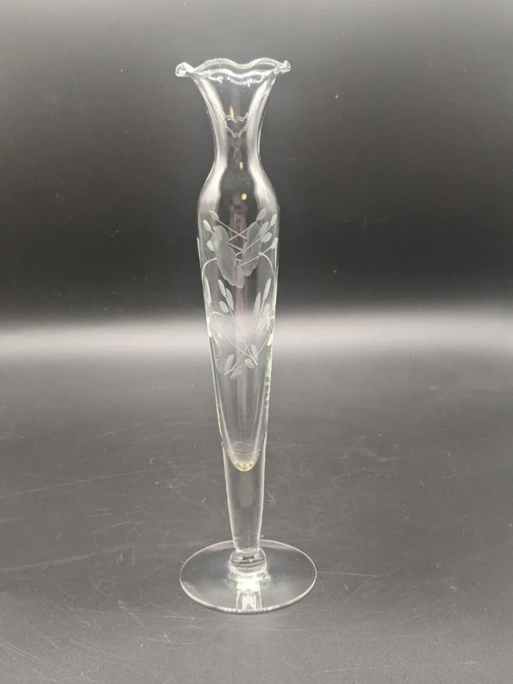 Vtg Princess House Heritage Bud Vase Set of 2 Handblown Crystal Floral Etched